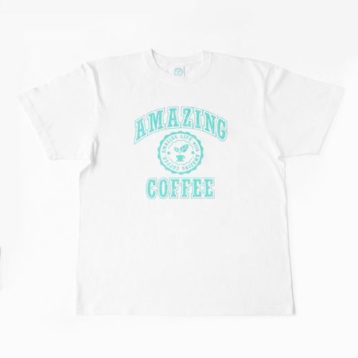 AMAZING COFFEE カレッジロゴ Tee〈ホワイト〉 詳細画像 ー 1